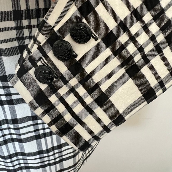 Womens Blazer Medium Black White Plaid Double Breasted Jacket Preppy Academia - Picture 7 of 10